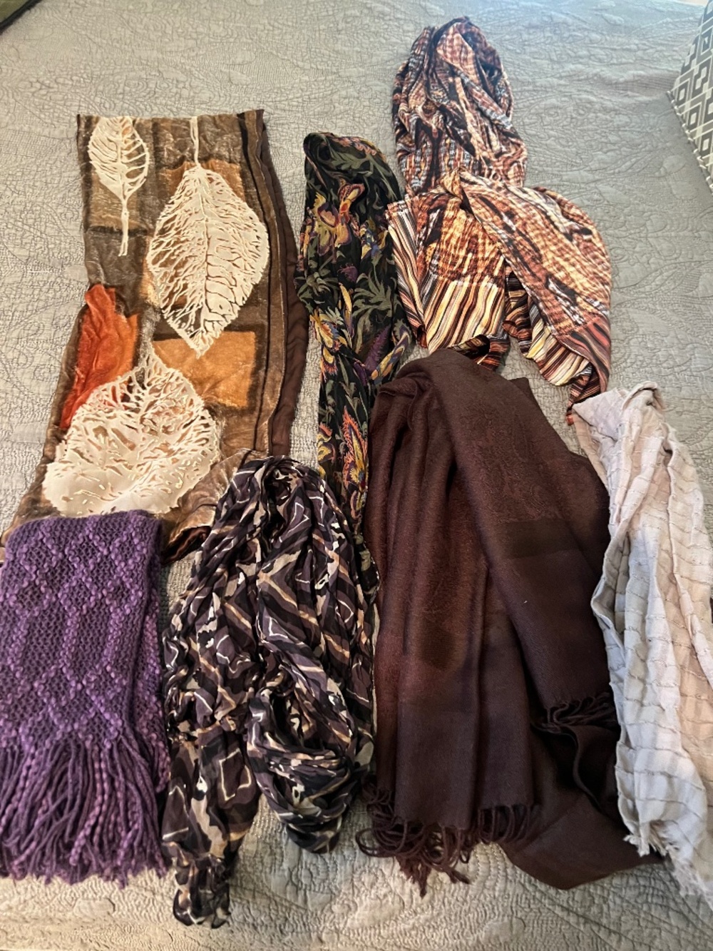 Lot of 7 Scarves-Infinity and Plain Type-One is Coldwater Creek in Earth tones